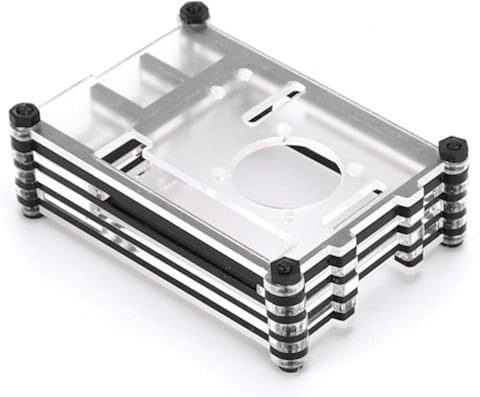 Dgtrhted Múltiples Capas de acrílico Exterior Carcasa de la cámara Soporte de Montaje Compatible Ventilador de refrigeración for Raspberry Pi 4B Placa Madre