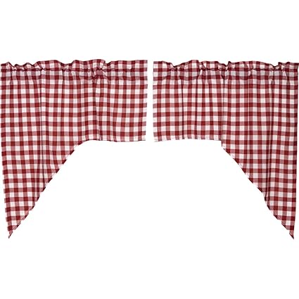 VHC Brands Buffalo Red Check Swag Lined Set of 2 36x36x16