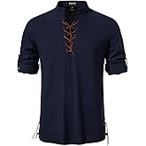 Men's Cotton Long Sleeve Lace Up Vintage Shirts for Renaissance Pirate Viking Medieval Costume