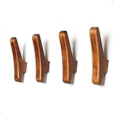 LAMGOMIN Wood Wall Hooks, Rustic Wood Coat Hooks, Minimalist Hat, Backpack, Jacket, Towel Hangers, Decorative Mounted Pegs, Durable Wall Hooks for Entryway, Bathroom and Kitchen (Brown V2, 4 Pack)