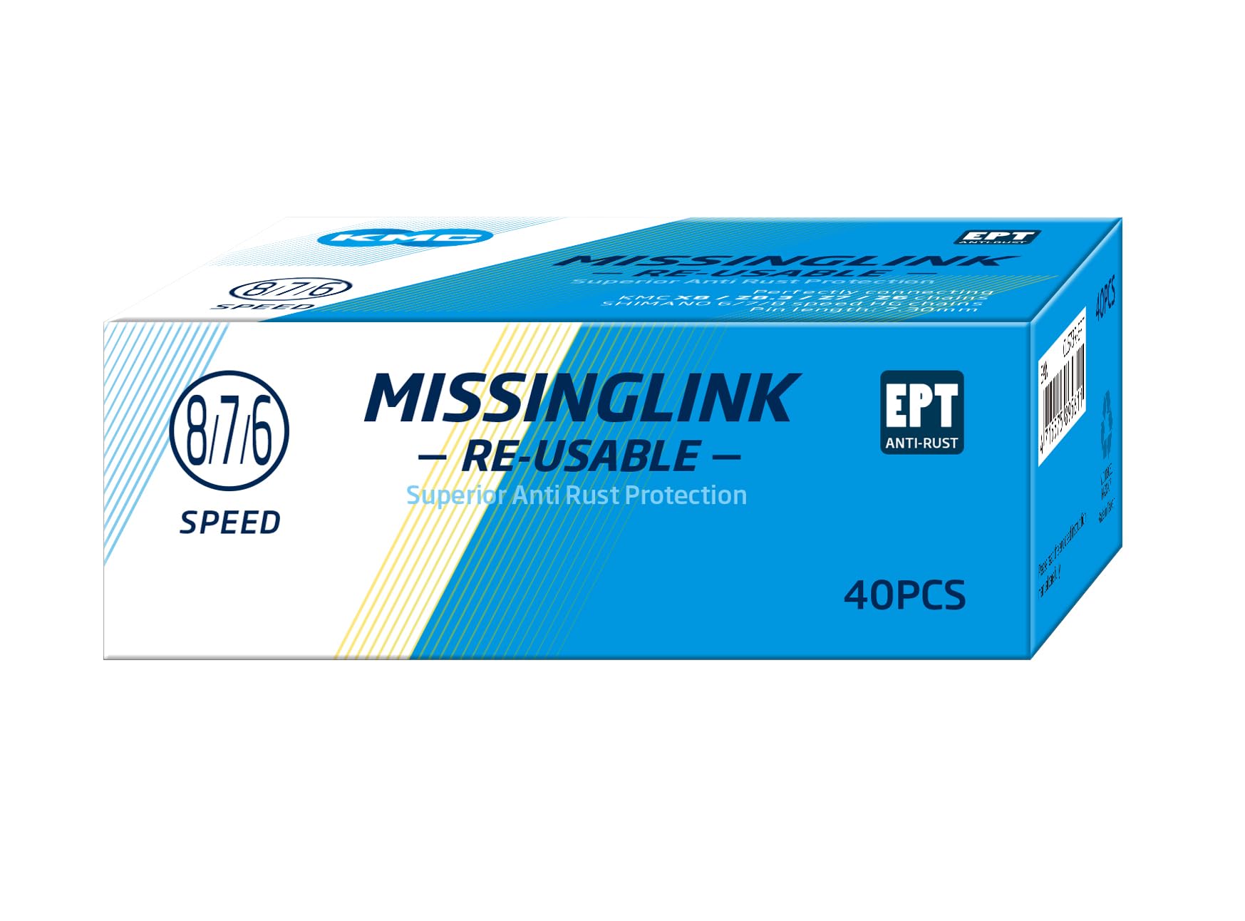 KMC MissingLink 7/8R EPT Chain Joining Link, Silver, 7,3mm (Box of 40)