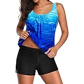 Aqua Eve Two Piece Women's Tankini Swimsuits Blouson Swim Tank Top with Shorts Modest Bathing Suits