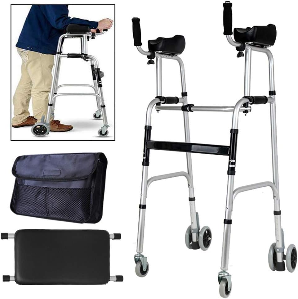TXDWYF Walking Frame with Wheels/Walking Aids with Wheels/Walking Frames for The Elderly/Rollators/Standard Walkers/Walking Frames/Walkers Hemiplegia Rehabilitation Stand, 4wheel+seat -