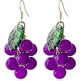 QUPENGXU 3D Green Grapes Lifelike Fruit Drop Earrings Fashion Sparkly Crystal Grape Drop Dangle Earrings For Women