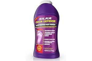 SILKA Odor Fighting Foot Powder & Shoe Deodorizer with Corn Starch Powder, Talc & Cooling Beads for Lasting Freshness, Absorbs Sweat & Excess Moisture, 6 Oz