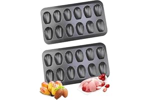 2Pack Madeleine Pans for Baking 12 Cup Madlen Mold Makes Shell Shape Cake Cookies Nonstick Carbon Steel Madeline Tray for Ove