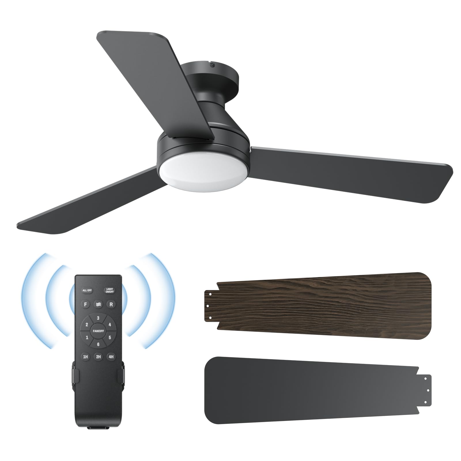 Photo 1 of Ceiling Fans with Lights, 42 Inch Ceiling Fan with Light And Remote, 3CCT Flush Mount Low Profile Ceiling Fans, 6 Speed Noiseless LED Ceiling Fan, Black Ceilings Fan with Remote for Bedroom Living Room