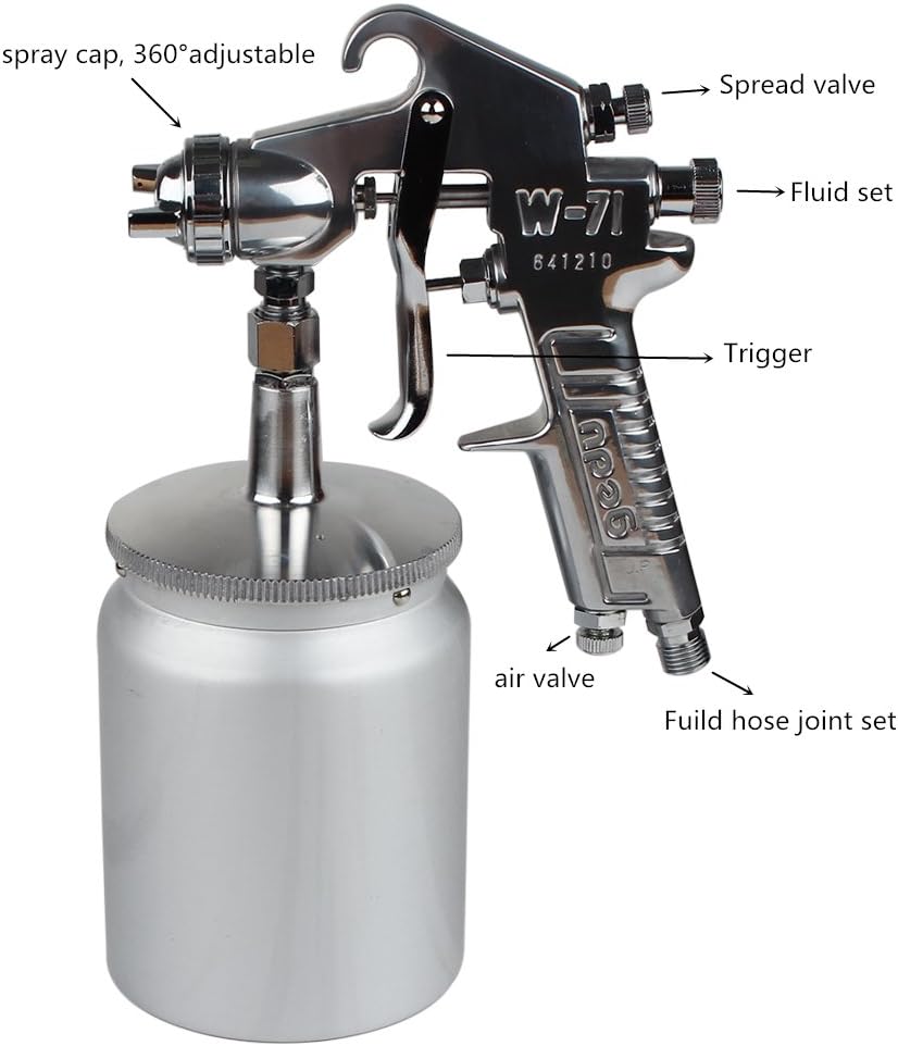 Siphon-Feed Air Spray Gun 0.6L (600cc) Cup Nozzle Size 1.0mm sliver