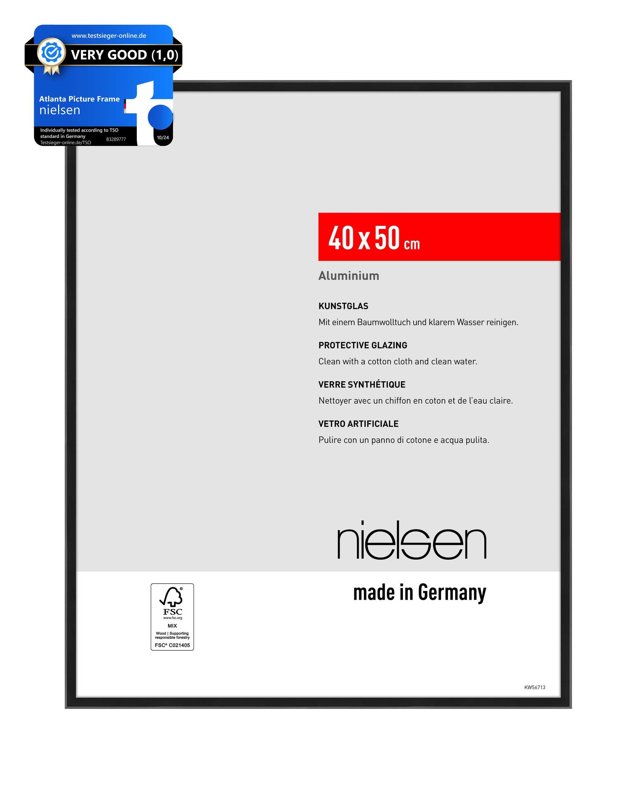 nielsen Atlanta Aluminium Picture Frame - Frosted Black 40x50 cm – with Synthetic Glass and Easy Push-Turn Clips — image 1