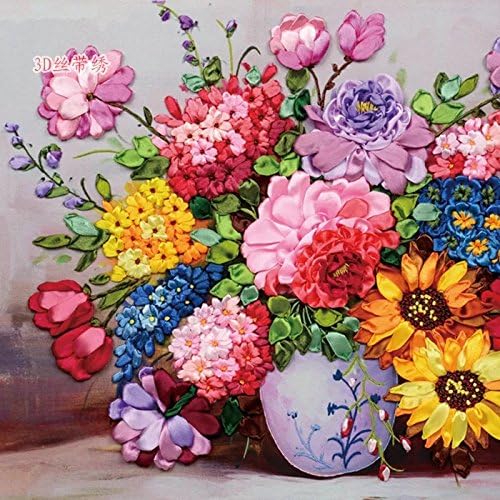 Ribbon Embroidery Kit For Beginner Flower Design DIY Home Wall Decor Blooming Flowers