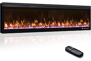 Mystflame 60 inch Electric Fireplace Inserts, Wall Mounted and Recessed Fireplace Heater, Remote & Touch Screen, Log Set & Crystal, 13 Adjustable Flame Color, Thermostat, 1-9H Timer, 750w/1500w