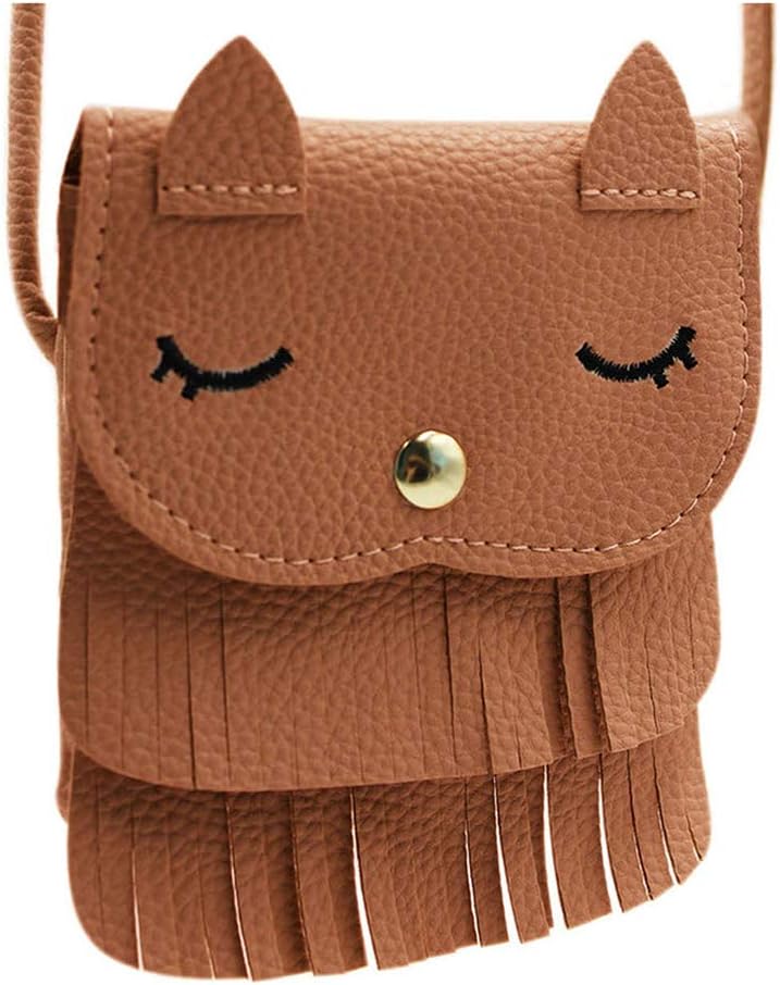 Cute Cat Tassel Shoulder Bag Small Coin Purse Cross body Mini Satchel for Kids Girls (5.1x5.9in)