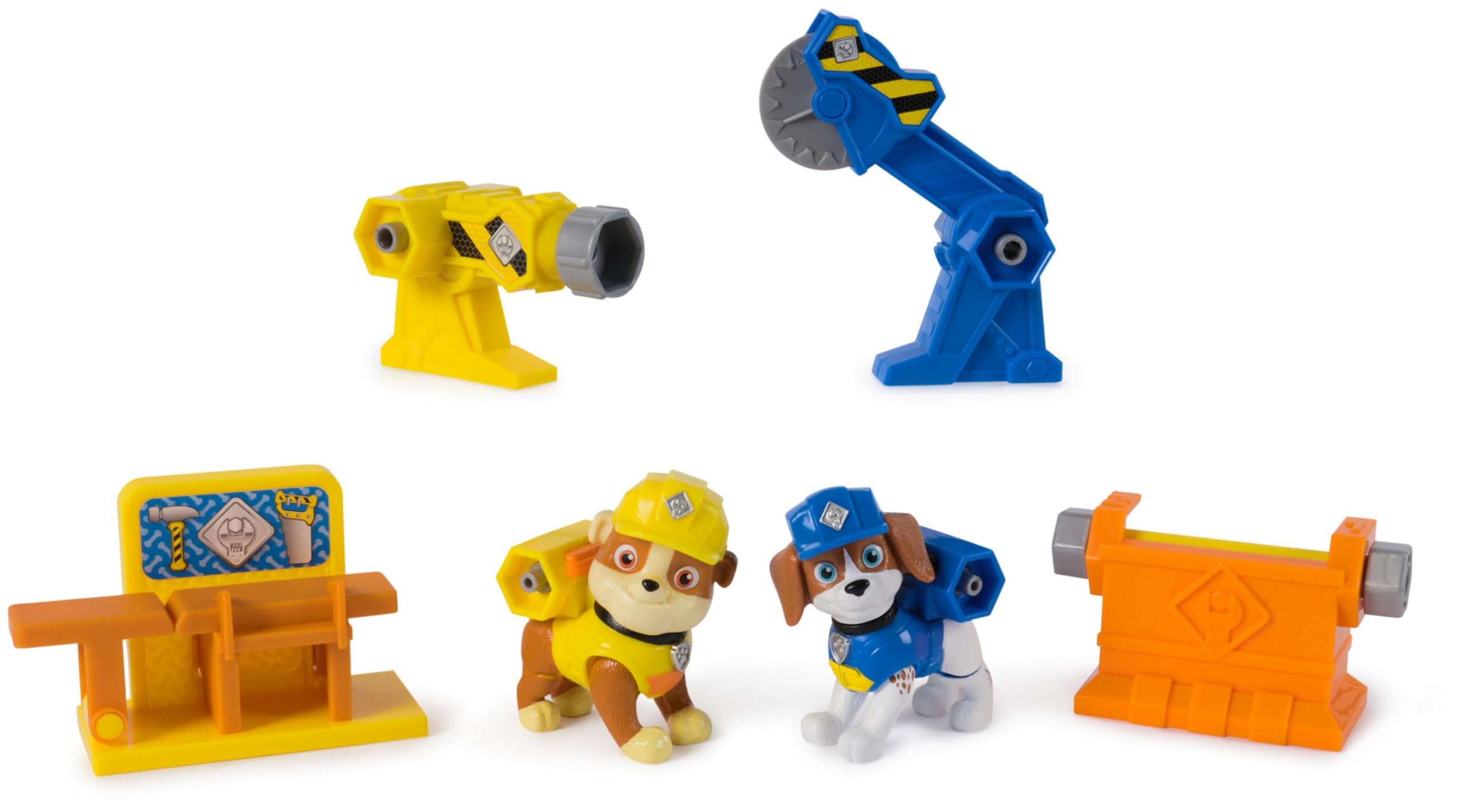 Rubble & Crew, Power Tool Pups, Rubble and Wheeler Toy Figures with 2 Construction Tools and 2 Building Accessories, Kids’ Toys for Boys and Girls Aged 3+