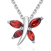AGRULE Dainty Birthstone Necklace 14K Gold Plated/925 Sterling Silver Created Gemstone Pendant with Chain Marquise Cut Small Dragonfly Necklaces for Women