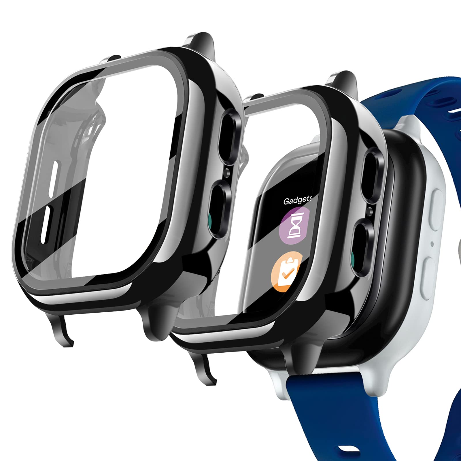 Kuaguozhe [2 Pack] Case Compatible for Gizmo Watch 2 Screen Protector for Kids（2 Pack）, Hard PC Overall Protective Case and Tempered Glass Screen Protector for Verizon Gizmo Watch 2,Black+Black