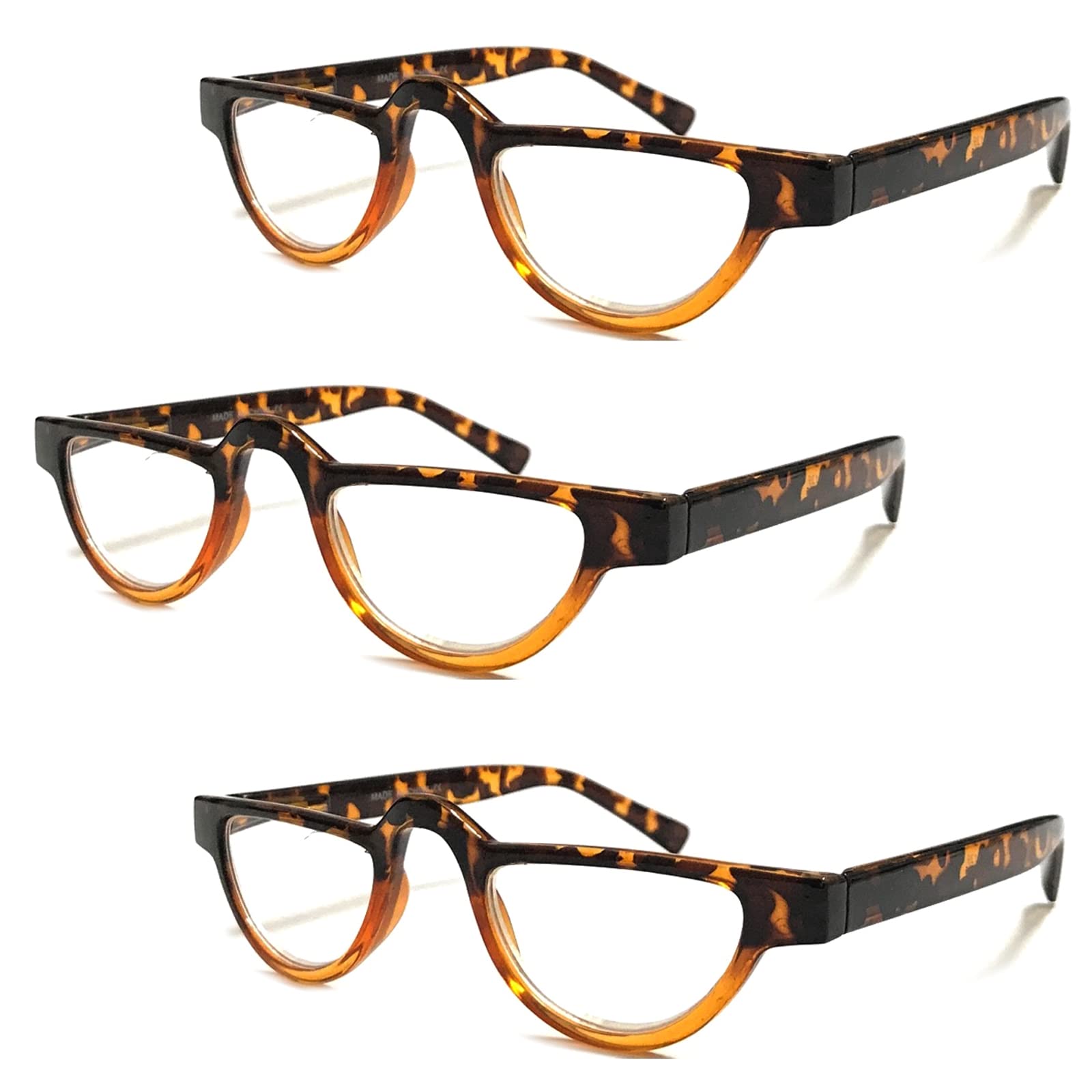 TWINKLE TWINKLE Vintage Half-moon Reading Glasses/Spring Hinge/Colorful Specs R324 (3 Pairs Orange Tortoiseshell, 150 Magnification)
