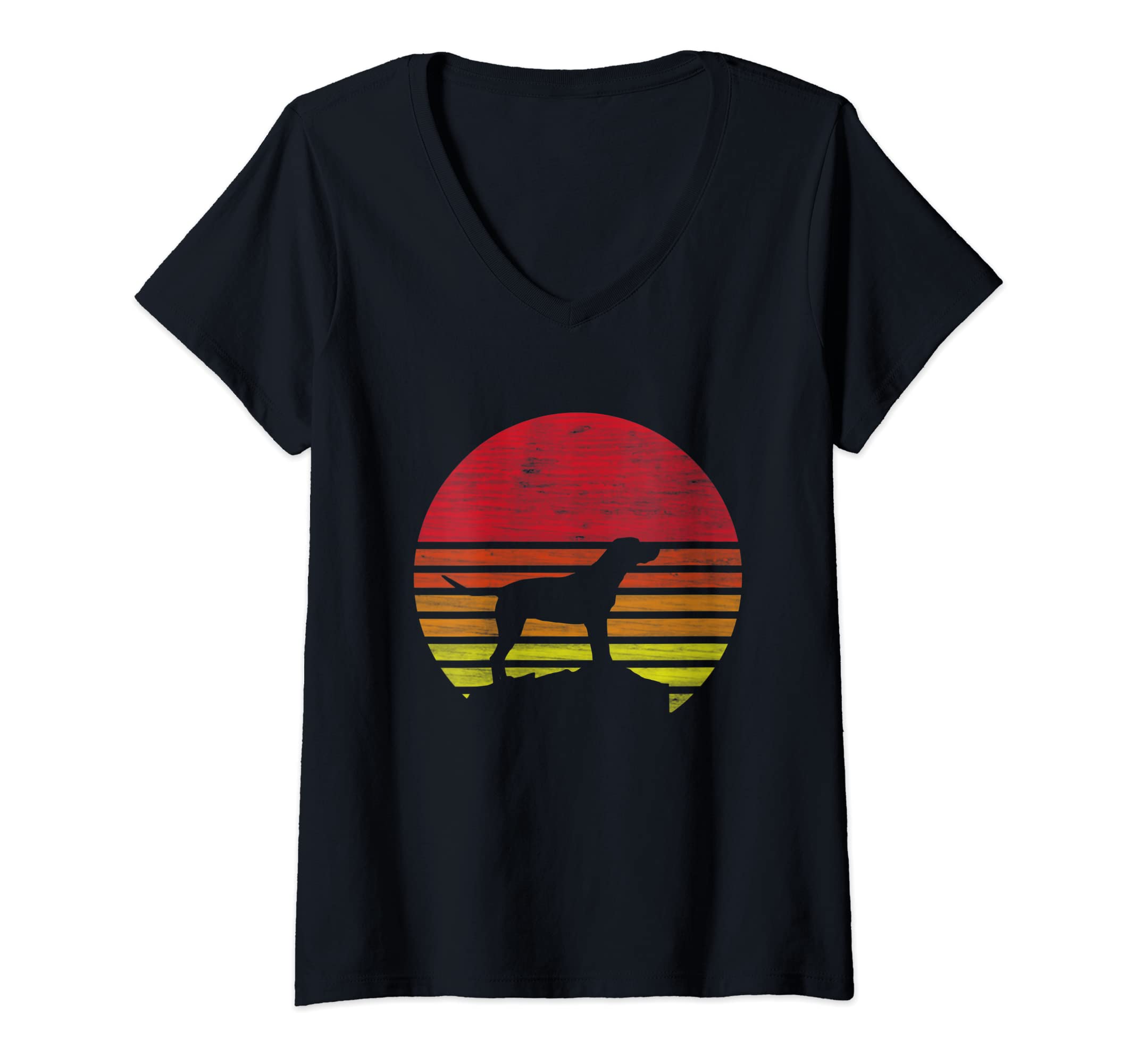 Womens Retro Labrador Dog Silhouette V-Neck T-Shirt