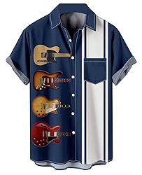 Guitar Shirts for Men Bowling Vintage Short Sleeve