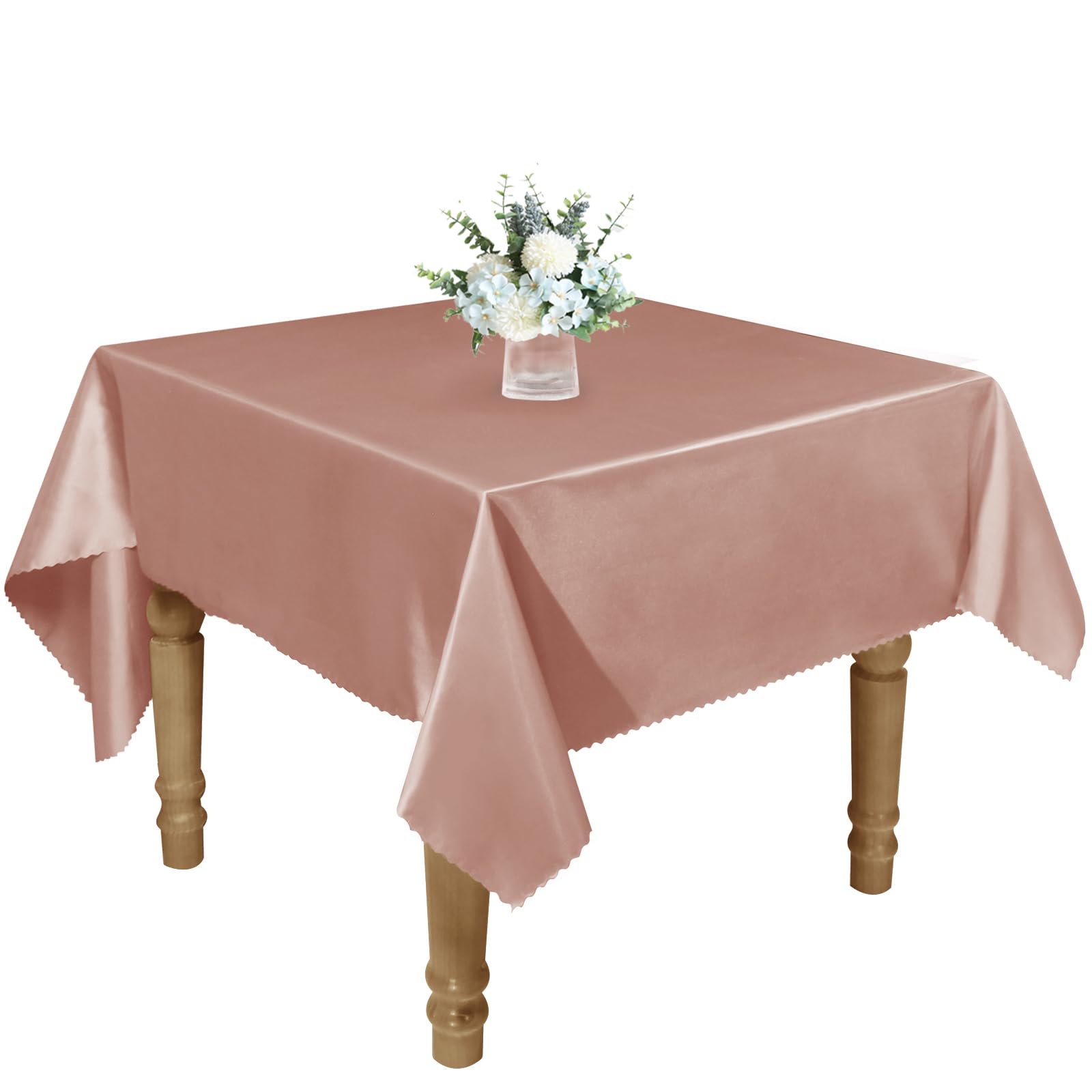 Photo 1 of RUDONG M 1 Pack 54 x 54 Inch Square Tablecloth, Rose Gold Satin Tablecloth, Silky Satin Square Table Cloth, Bright Smooth Satin Table Cover for Wedding, Banquet, Party Dinning Decoration