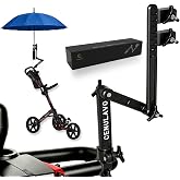 Heavy‑Duty Golf Push Cart Umbrella Holder, Aluminum Adjustable Mount | Windproof &amp; UV‑Blocking, 360&deg; Rotatable 3‑Section Universal Stand. Fits Golf Carts, Strollers, Wheelchairs, Bikes