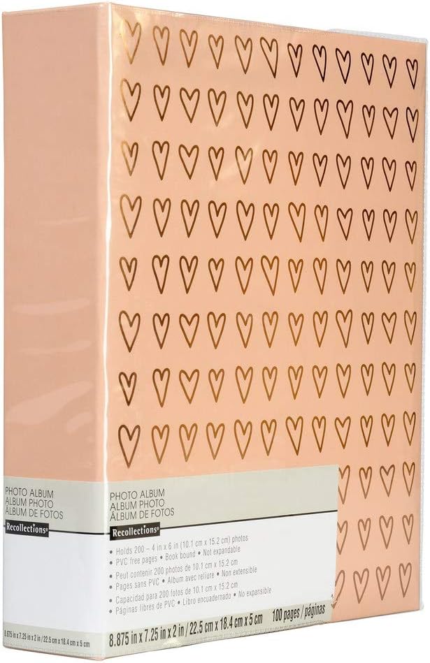 Rose Gold Pink Hearts Photo Album Holds 200 4" x 6" Photos