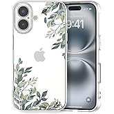 DYFYFKDI for iPhone 17 Case Flower Cute Floral Aesthetic Women Girls Clear Girly Slim Soft Transparent Shockproof Protective Cover - Green Leaves
