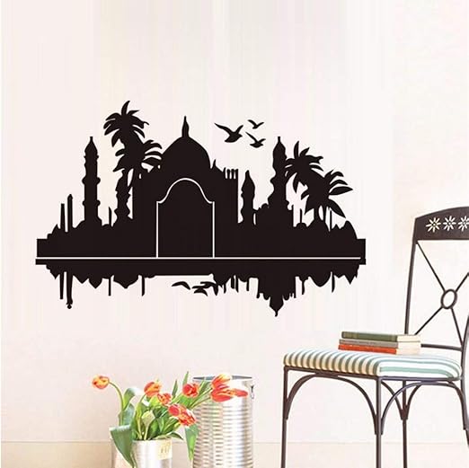 Taj Mahal India Pegatinas De Pared Palmas Aves Silueta Impermeable