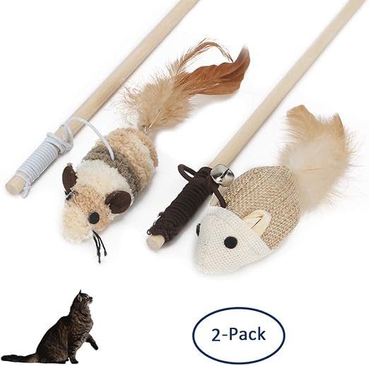Amazon 猫じゃらし ネズミ2個 木の釣り竿2本 猫のおもちゃ ペット玩具 犬猫ダイエット2 Makorio 猫じゃらし 羽のおもちゃ 通販