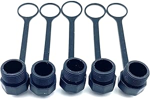 FOWIUNYE 5Pcs M12 Connector Dust Cover for Female Connector, M12 Plastic Protective Cap M12 Black Bolt Covers Screw Caps Assortment Kit for Panel-Mount Sockets