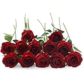 Laelfe 12 PCS Artificial Flowers Roses Silk Flowers Fake Long Stem Artificial Roses for Home Wedding Bathroom Kitchen Decorations (Gradient Burgundy)
