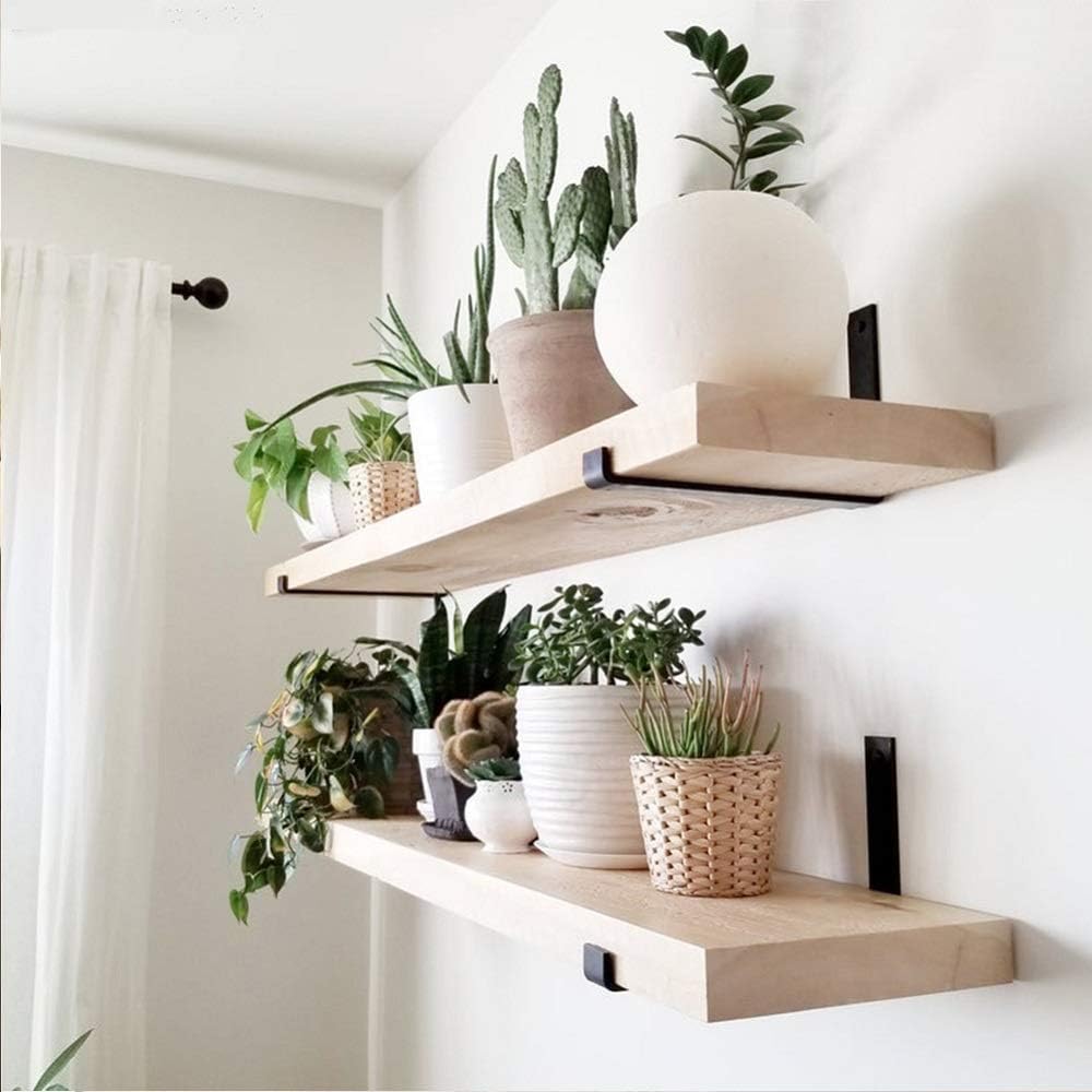Shelf Brackets 12 Inch 4PCS Heavy Duty Black Wall Bracket with Lip for Floating Shelves Rustic Iron Metal Shelf Bracket for DIY Open Shelving Hardware Included: Home Improvement