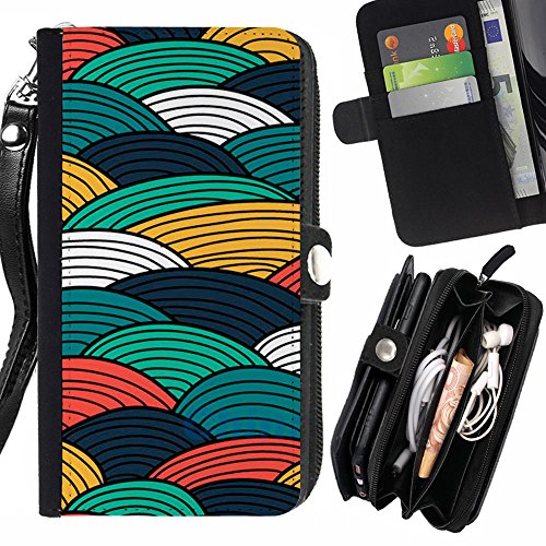 Mountain Hills Colorful Painting Cartoon - Flip Credit Card Slots Pu Holster Leather Wallet Pouch Protective Skin Case Cover For Samsung Galaxy J1 Ace / J110