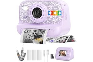 ORANTRONX Instant Print Camera for Kids, Birthday Gifts for Girls and Boys Ages 3-12 - 1080P Video Camera for Kids, Gift Ideas for Boys Ages 3 4 5 6 7 8 9 10 11 12 - Girls' Gifts for Christmas/Holidays (Purple)