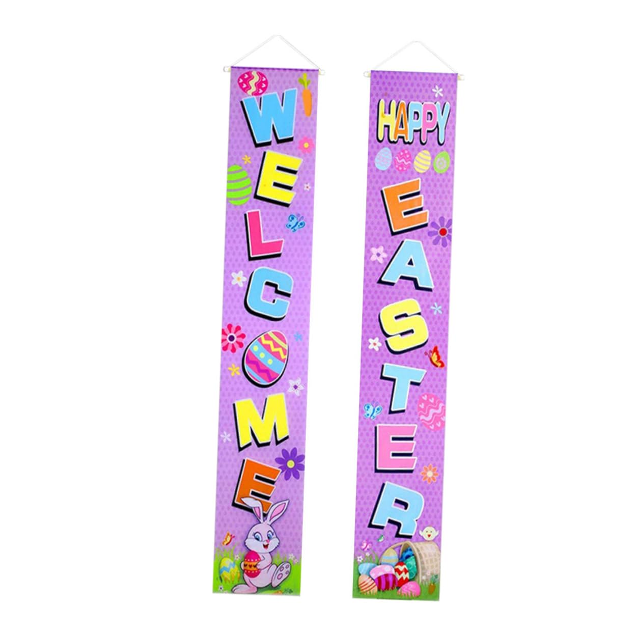 Toddmomy 1 pair Easter Door Banners Hanging Welcome Porch Sign Festival Party Supplies Bunny Ornament Garden Porch Flag Easter Decorations