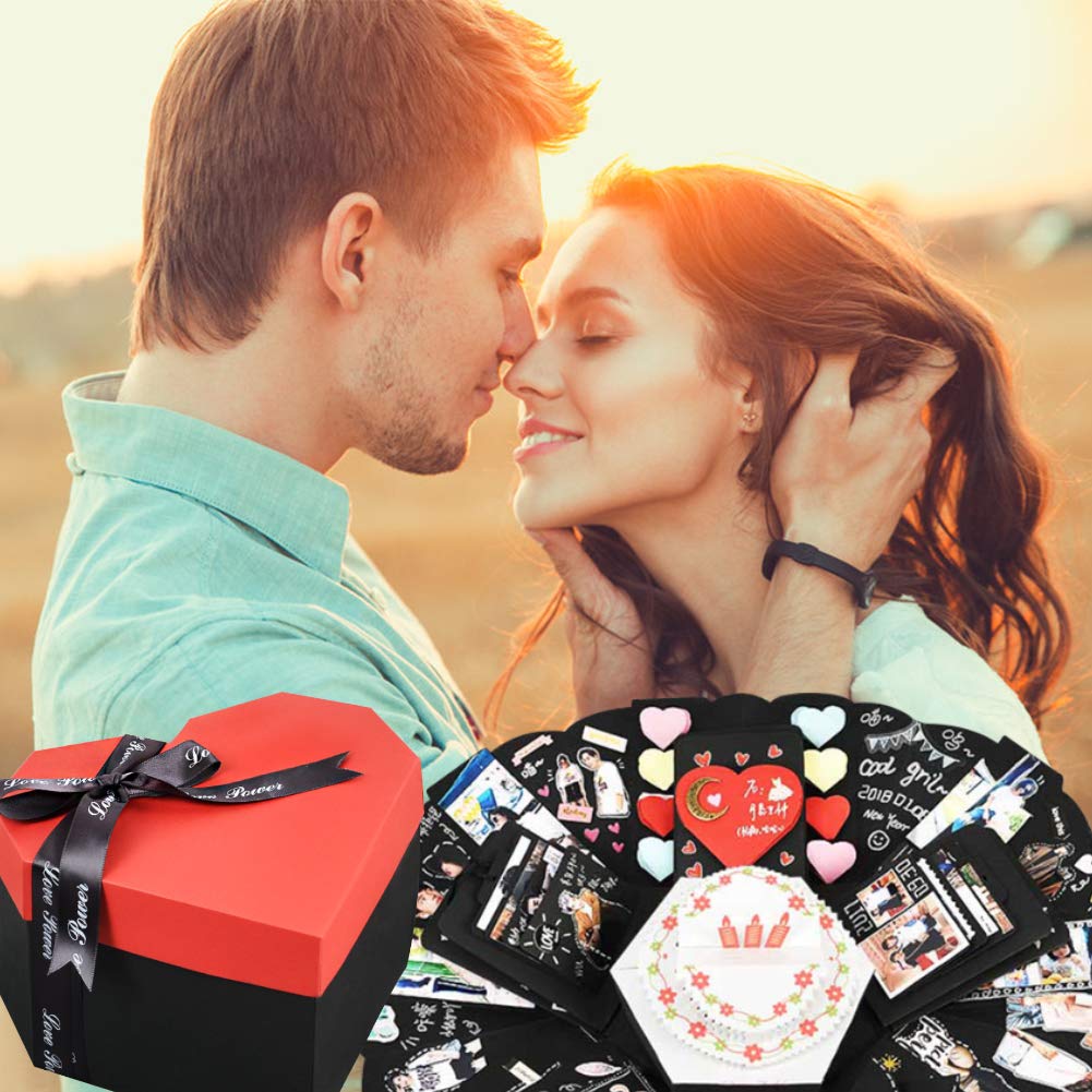Koogel Explosion Box Set, Heart-Shaped Explosion Gift Box DIY Handmade Photo Album Scrapbooking for Marriage Proposals Making Surprises Birthday