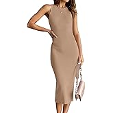 HAEOF Women's Summer Bodycon Midi Sweater Dress 2026 Spring Casual Sleeveless Ribbed Knit Vacation Party Work Long Dresses