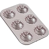 CHEFMADE Madeleine Mold Cake Pan, 6-Cavity Non-Stick Spherical Shell Madeline Bakeware for Oven Baking (Champagne Gold)