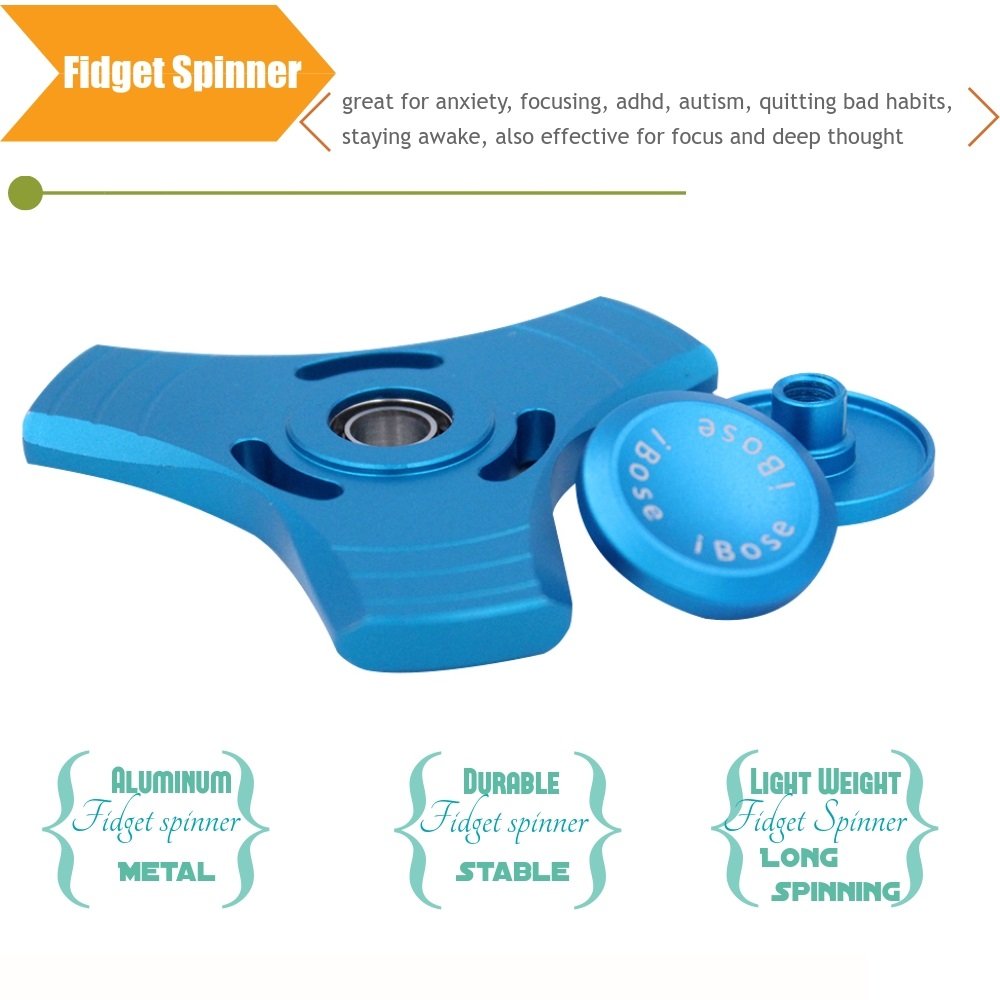 Fidget Spinner Toys With Metal Bearing Anti Anxiety for Adult Children Kids Figit Mini Tri Spinners Helps Focusing Figets Toys EDC Focus Toy Hands Spinner Fidgit Cube Light Pack Set (Metal-Blue)