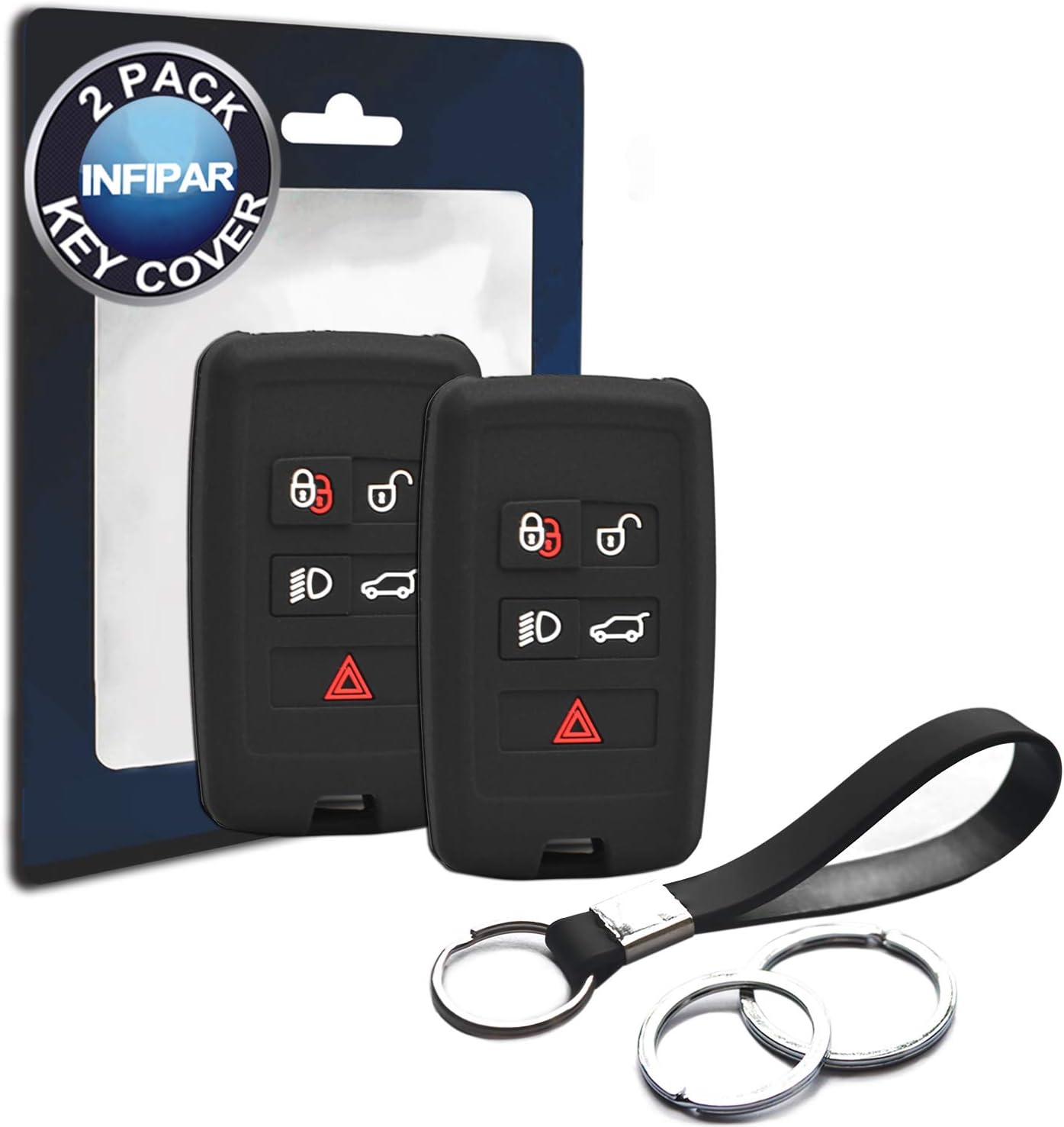 2pcs Compatible with Land Rover Smart 5 Buttons Silicone FOB Key Case Cover Protector Keyless Remote Holder for 2018 2019 Land Rover Range Rover, 2019 Range Rover Sport Evoque Velar Discovery 5