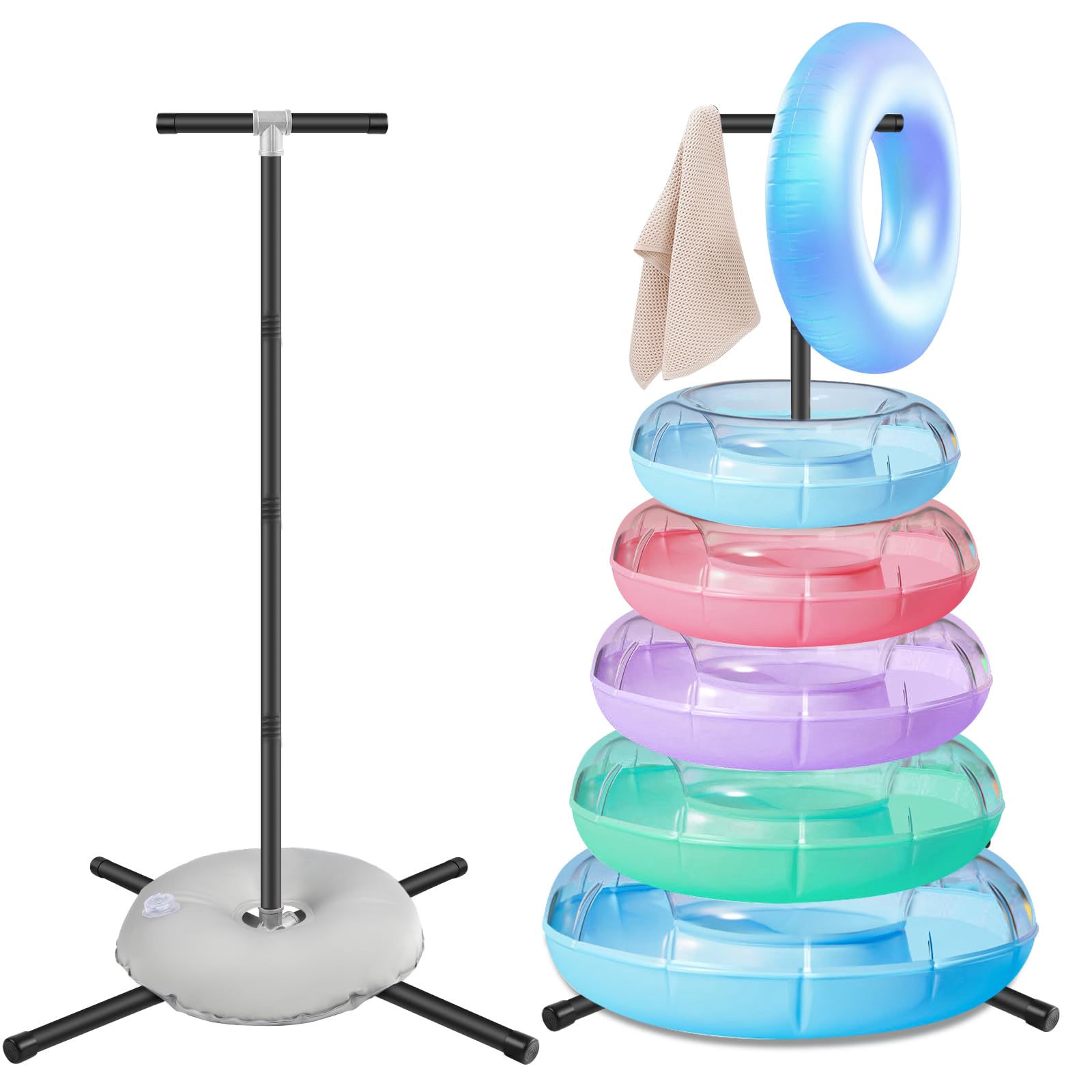 Photo 1 of 2 Pack Metal Pool Float Storage Rack, 65" x 34.5" Large Pool Float Holder, Pool Storage Organizer with Water Weight Bags for Swimming Pool, Beaches Towel Goggles Swimming Rings Outdoor Storage