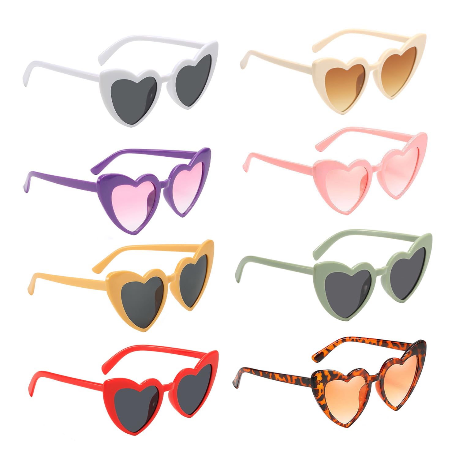 XMNIVATE 8Pcs Love Sunglasses, Multicolor Peach Heart Shaped Glasses, Heart Shaped Sunglasses, Retro Glasses, Unisex, Theme Party Decoration