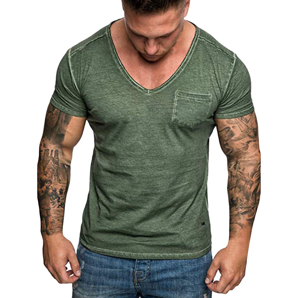 LEXUPA Mens t Shirts Fashion Mens Summer Slim Casual Pocket V-Neck Fit Short Sleeve Top Blouse