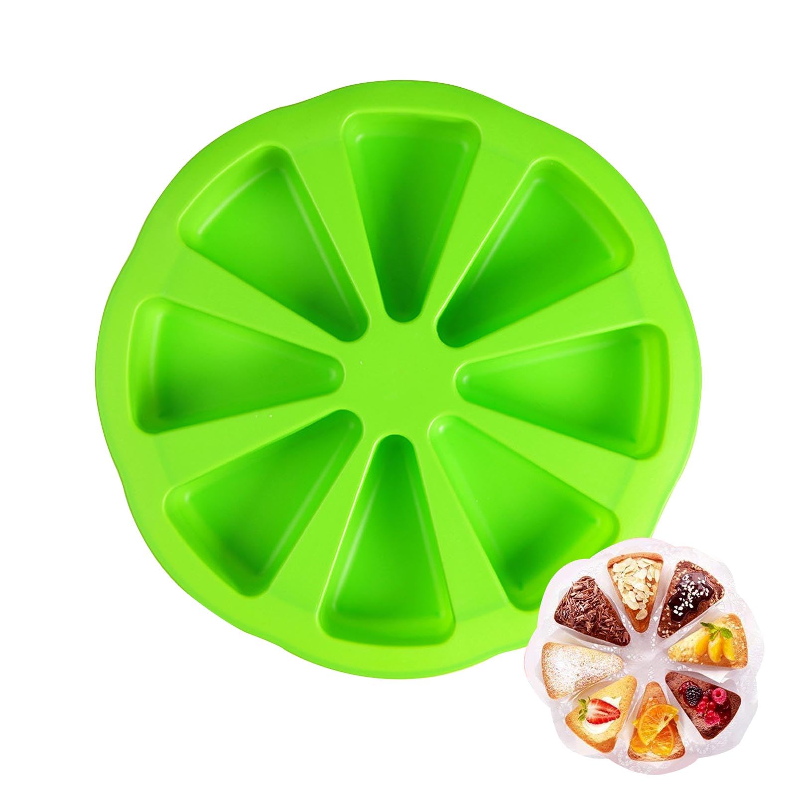 AYNKH Silicone Baking Moulds, 8 Portion Triangle Pizza Slice Cake Pan Mold, Non Stick Heat Resistant DIY Baking Tool for Chocolate Brownies Muffins Scone Cornbread Soap