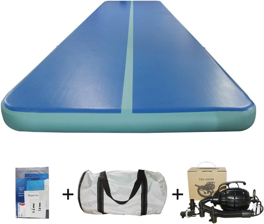 AEOR Blue Base Teal Stripe Length 8M Width 2M Height 20CM Portable Gymnastics Tumbling Mat Air Floor Gym Inflatable Air Track for Home Traning and Outdoor Sports