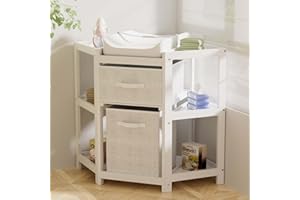 YUFU Baby Corner Changing Table with Storage Drawers, Portable Diaper Changing Station with Baby Changing Pad, Modern Wood Changing Table Dresser for Infants and Toddlers (White)