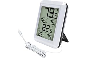 Urageuxy Digital Indoor Outdoor Thermometer Wired, Indoor Outdoor Temperature Monitor with Min/Max Record and Probe Sensor for Home, Office, Greenhouse, Aquarium, Refrigerator, Freezer (White)