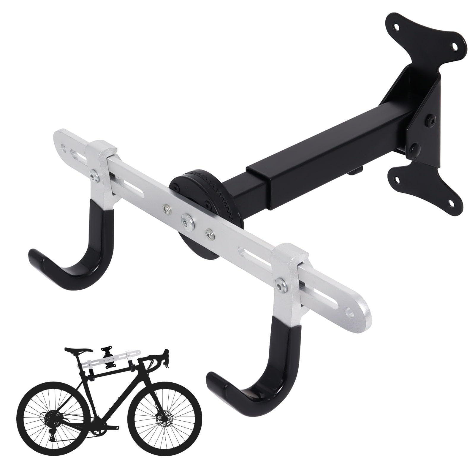 Bike Wall Mount Bike Rack Wall Mount for Garage Angle Width Length Adjustable Cycling Hanger up to 30 kg for Horizontal Indoor Storage by Gekufa Bicycle Holder for Road Hybrid or Mountain Bikes