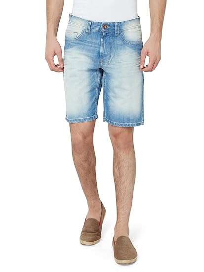 stone wash denim shorts