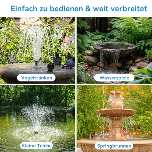 POPOSOAP Solar Fountain with Pond Filter, 8W Solar Fountain and 3000mAh Backup Battery, 8 Spray Modes and 1.5m Hose for Small Outdoor Ponds, Bird Baths