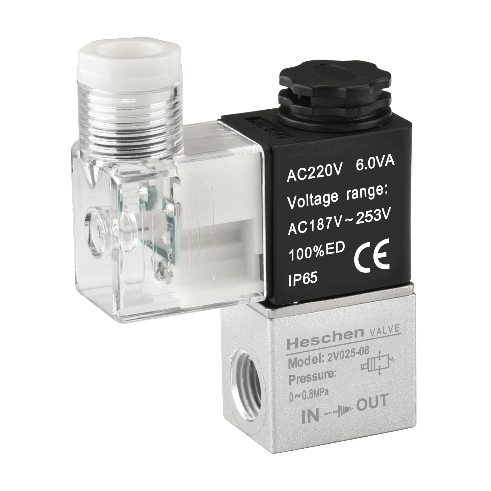 Heschen Electrical Pneumatic Solenoid Valve 2V025-08 220VAC PT1/4 2/2 Way Normally Closed